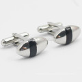 Acier inoxydable en argent ovale boutons de manchette avec ligne noire